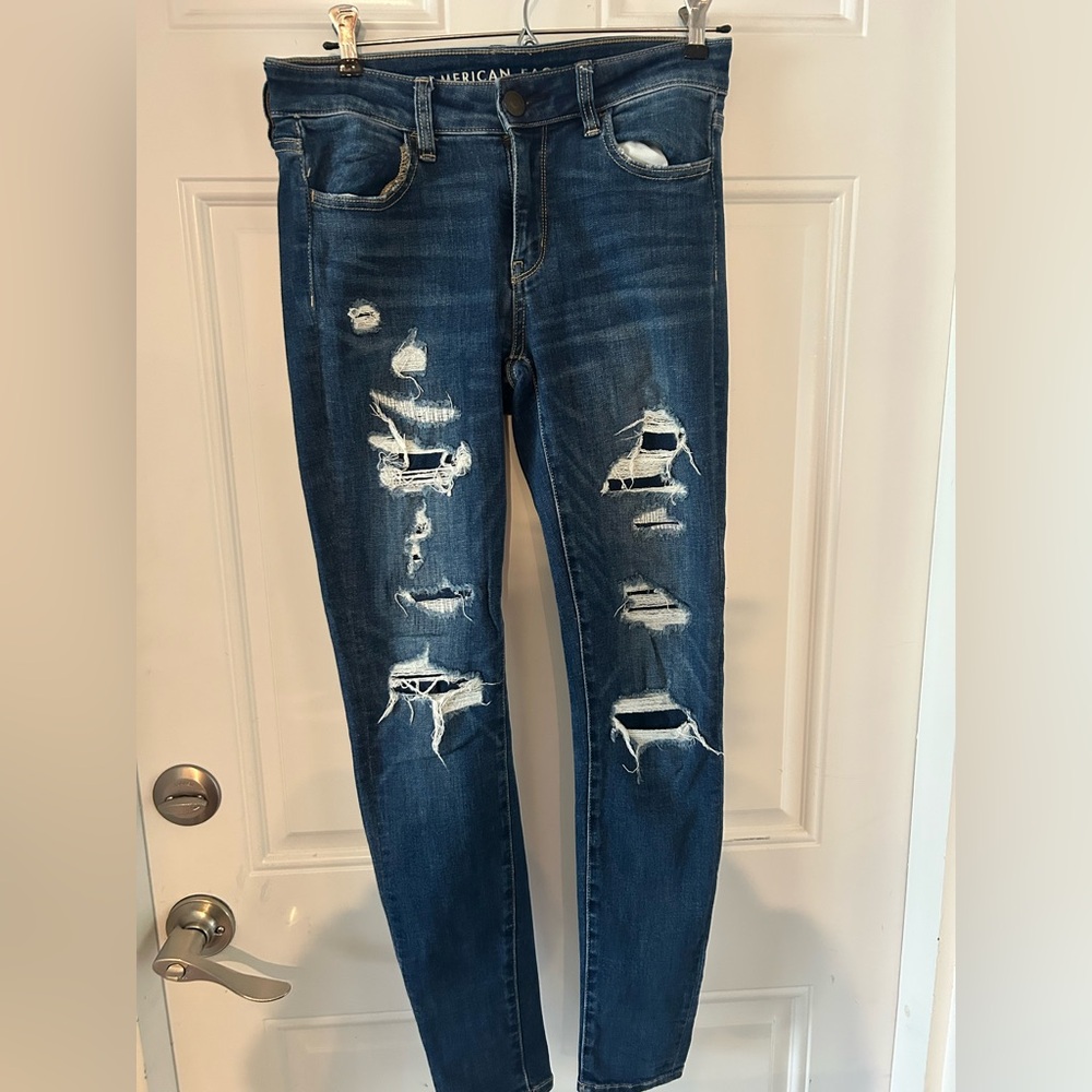 American Eagle Outfitters Dark Blue Distressed Boyfriend Jeans